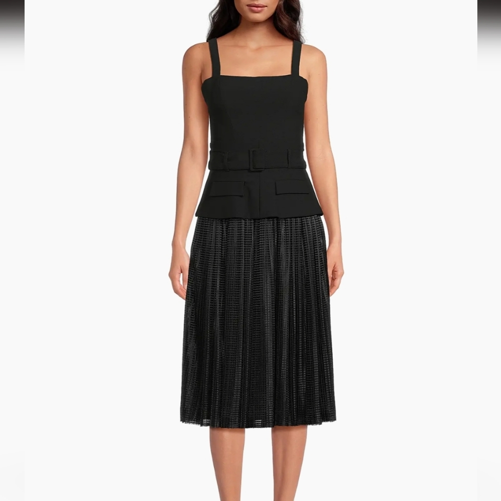 Black Halo Noemia Stretch-Crepe Belted Midi Dress